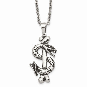 Stainless Steel Antiqued Snake 22in Necklace