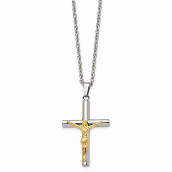 Stainless Steel Yellow IP-plated Crucifix Pendant Necklace