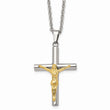 Stainless Steel Yellow IP-plated Crucifix Pendant Necklace