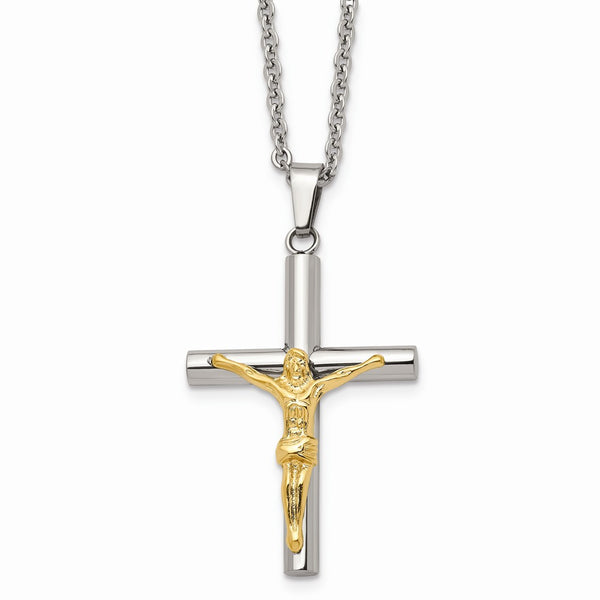 Stainless Steel Yellow IP-plated Crucifix Pendant Necklace