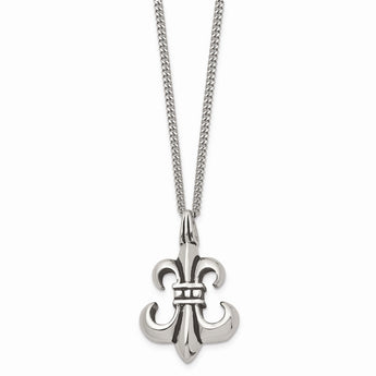 Stainless Steel Antiqued & Polished Fleur de lis Necklace