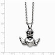 Stainless Steel Heart with Crown & Wings 20in w/ext Necklace