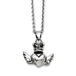 Stainless Steel Heart with Crown & Wings 20in w/ext Necklace