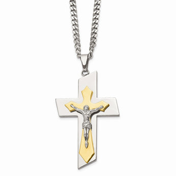 Stainless Steel Polished & Gold IP-plated Crucifix Pend Necklace