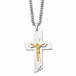 Stainless Steel Polished & Yellow IP-plated Crucifix Necklace