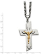 Stainless Steel Polished & Yellow IP-plated Crucifix Necklace