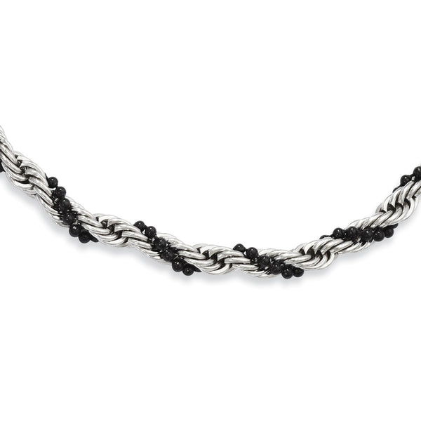 Stainless Steel Black IP-plated Ball & Rope Twisted 20in Necklace