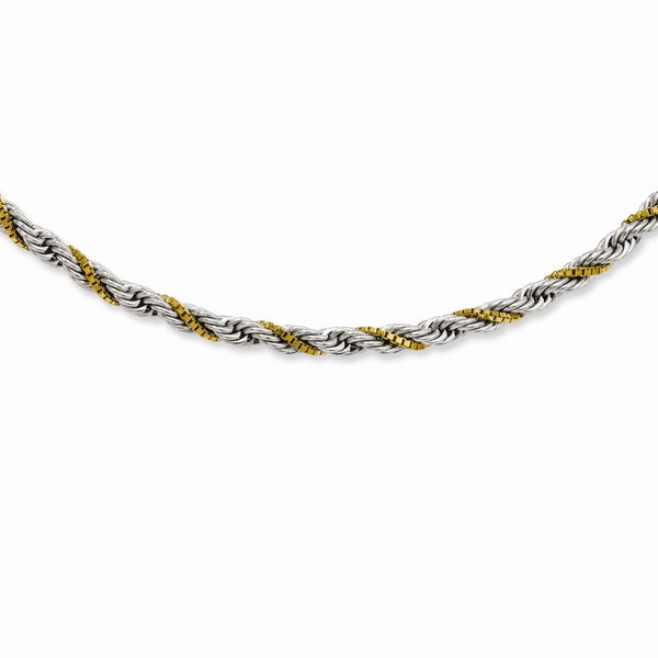 Stainless Steel Yellow IP-plated Box & Rope Twisted 20in Necklace