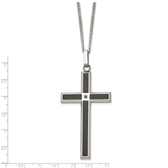 Stainless Steel Black Carbon Fiber Inlay & Black Diamond Cross Necklace