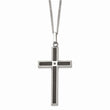 Stainless Steel Black Carbon Fiber Inlay & Black Diamond Cross Necklace