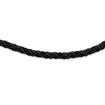 Stainless Steel Genuine Black Leather 6mm Dragon Chain