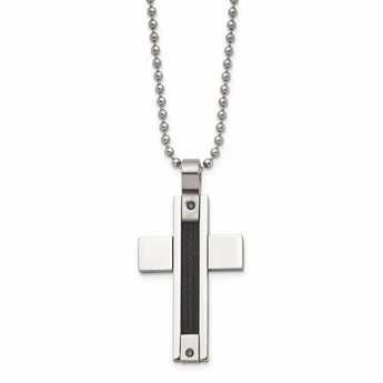 Stainless Steel Black Diamonds Cross Pendant Necklace