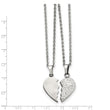 Stainless Steel 1/2 Heart Brushed & 1/2 Heart Crystal Necklace Set