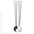Stainless Steel 1/2 Black IP-plated Yin w/CZ & 1/2 Yang Necklace Set