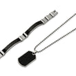 Stainless Steel Black Carbon Fiber Inlay Necklace and Bracelet Set