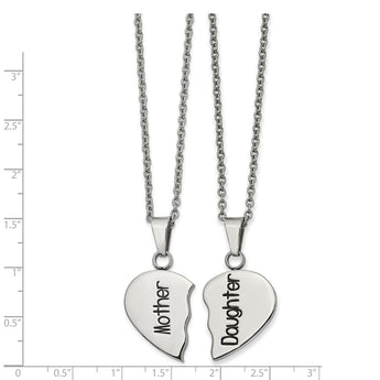 Stainless Steel Polished&Enamel 1/2 Heart Mother/Daughter Necklace Set