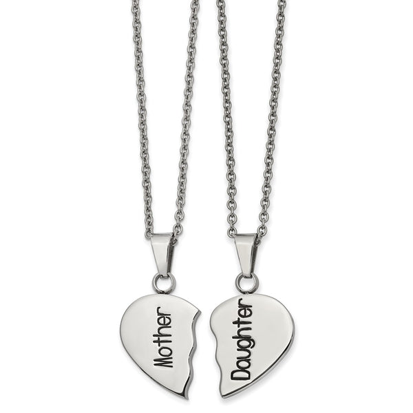 Stainless Steel Polished&Enamel 1/2 Heart Mother/Daughter Necklace Set