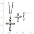 Stainless Steel Polished Cross Earring and 18in w/2in ext Necklace Set