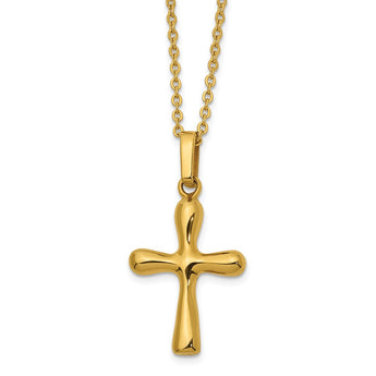 Stainless Steel Polished IP Yellow plated Cross Earring and 18in Necklace S