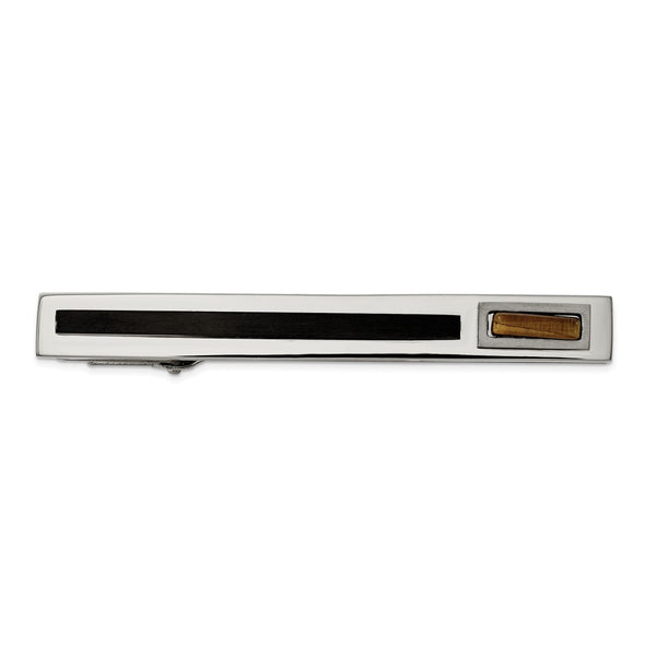 Stainless Steel Brushed and Polished Black IP-plated w/Tiger's Eye Tie Bar