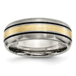 Titanium Grooved 14k Yellow Inlay 8mm Brushed and Antiqued Band