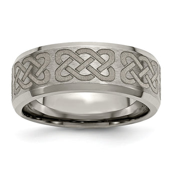 Titanium Beveled Edge 8mm Laser Design Brushed & Polished Band