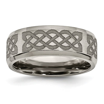 Titanium Beveled Edge 8mm Laser Design Brushed & Polished Band