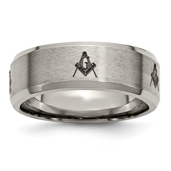 Titanium Beveled Edge 8mm Laser Design Brushed & Polished Band