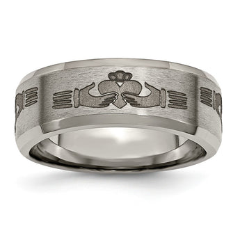 Titanium Beveled Edge 8mm Laser Design Brushed & Polished Band