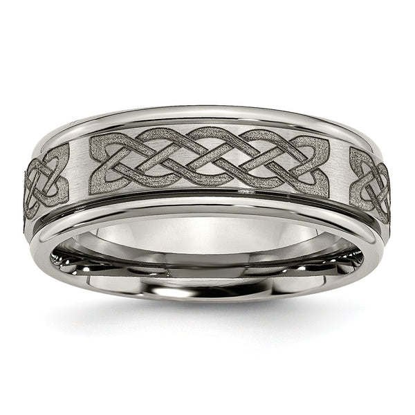 Titanium Ridged Edge 8mm Laser Design Brushed & Polished Band