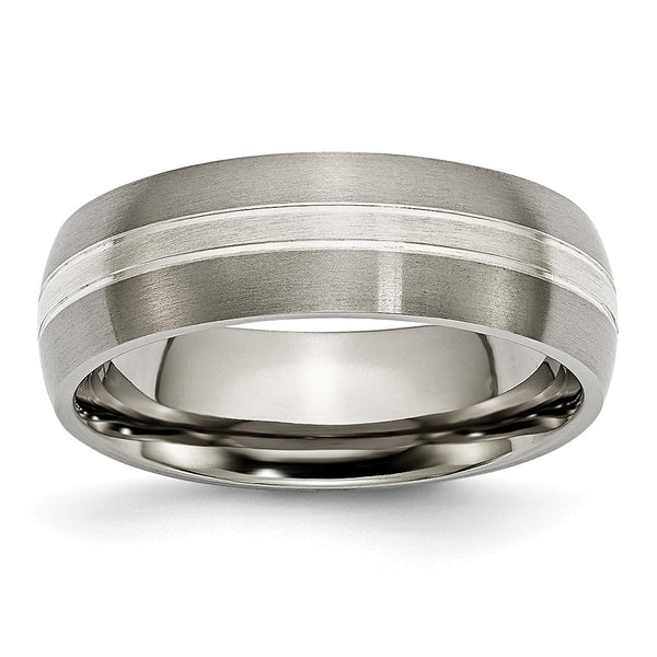Titanium Grooved 7mm Sterling Silver Inlay Brushed/Polished Band