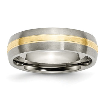 Titanium Grooved 14k Yellow Inlay 6mm Brushed Band