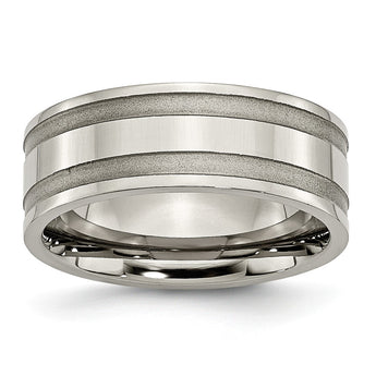Titanium Grooved 8mm Satin and Polished Band