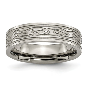 Titanium Flat Laser Etched Celtic Knot 6mm Polished Band