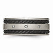 Titanium Black IP-plated Cable and Diamonds 10mm Brushed Band