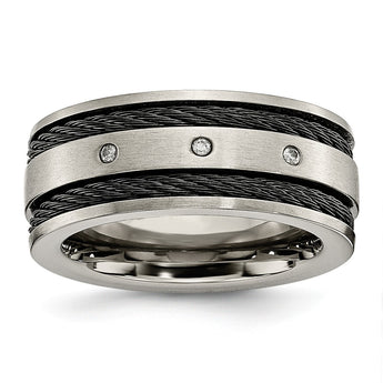 Titanium Black IP-plated Cable and Diamonds 10mm Brushed Band