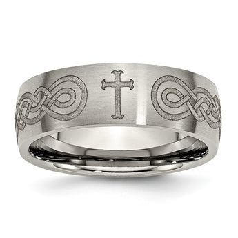 Titanium 8mm Laser Design Brushed Band