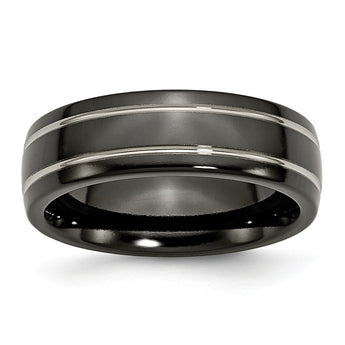 Titanium Black Ti Two-tone Grooved 7mm Polished Band