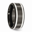 Titanium Black Ti with Sterling Silver Inlay 9mm Polished Flat Band