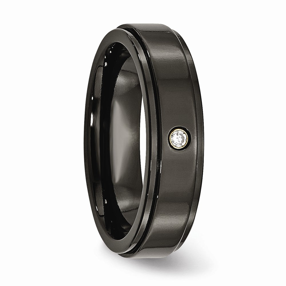 Titanium Black Ti with Diamond 6mm Ridged Edge Polished Band