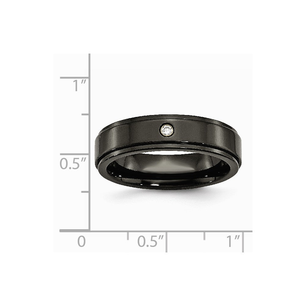 Titanium Black Ti with Diamond 6mm Ridged Edge Polished Band