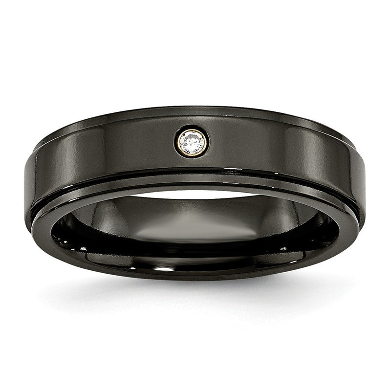 Titanium Black Ti with Diamond 6mm Ridged Edge Polished Band