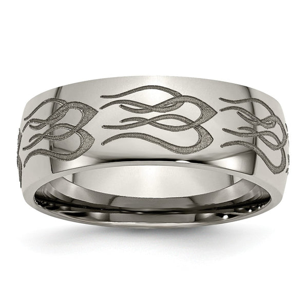 Titanium 8mm Laser Design Polished Band