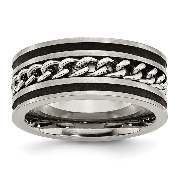 Titanium 10mm Chain Inlay Black IP-plated Brushed & Polished Band
