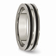 Titanium 6mm Grooved Black Rubber Polished Band