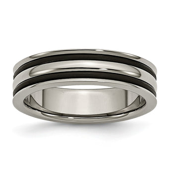 Titanium 6mm Grooved Black Rubber Polished Band