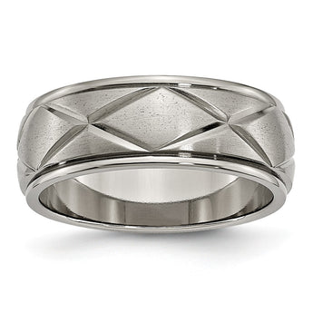 Titanium Polished X-Design 8mm Satin Center Ridged Edge Band