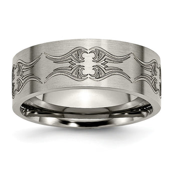 Titanium Flat 8mm Laser Design Brushed Band