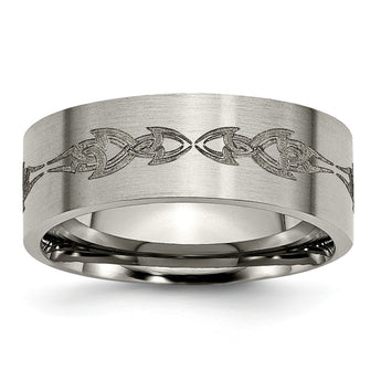 Titanium Flat 8mm Laser Design Brushed Band