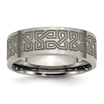 Titanium Flat 8mm Laser Design Brushed Band